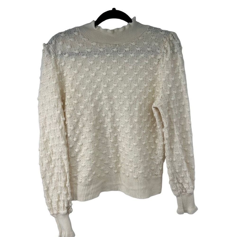 Vintage Off White Swiss Dot Mock Neck Sweater‎